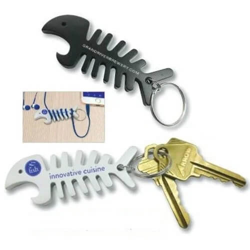 Fish Bone Bottle Opener and Cord Winder Keychains