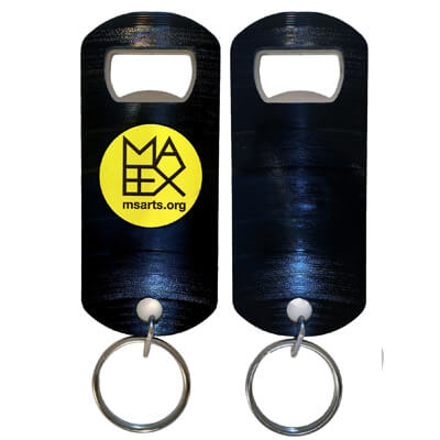 Recycled Vinyl Record Key Chain Bottle Opener, 1-Sided Imprint, Vintage Vinyl Back Side