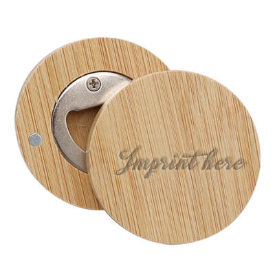 Round Bamboo Beer Opener & Magnets Memo Holder