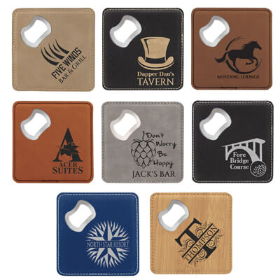 Square Laserable Leatherette Bottle Opener Coaster